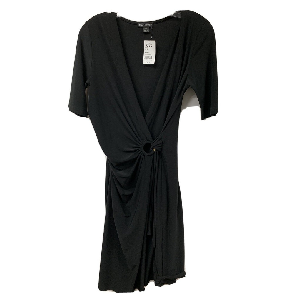 NINA LEONARD (QVC) Matte Jersey Womens Size XXS Black Wrap Dress NWT's(B5